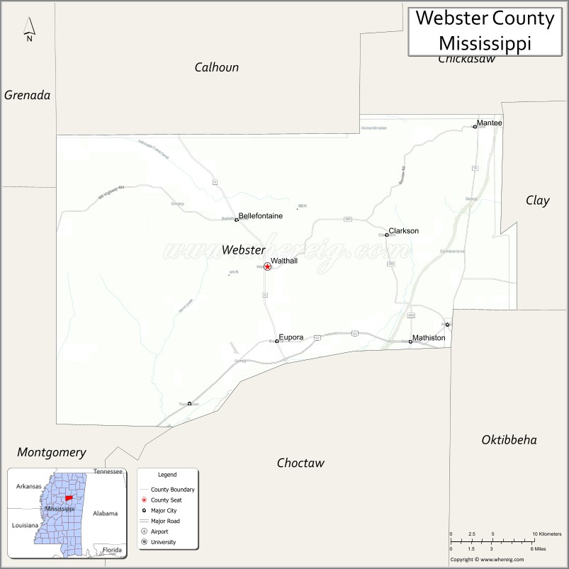 Map of Webster County, Mississippi