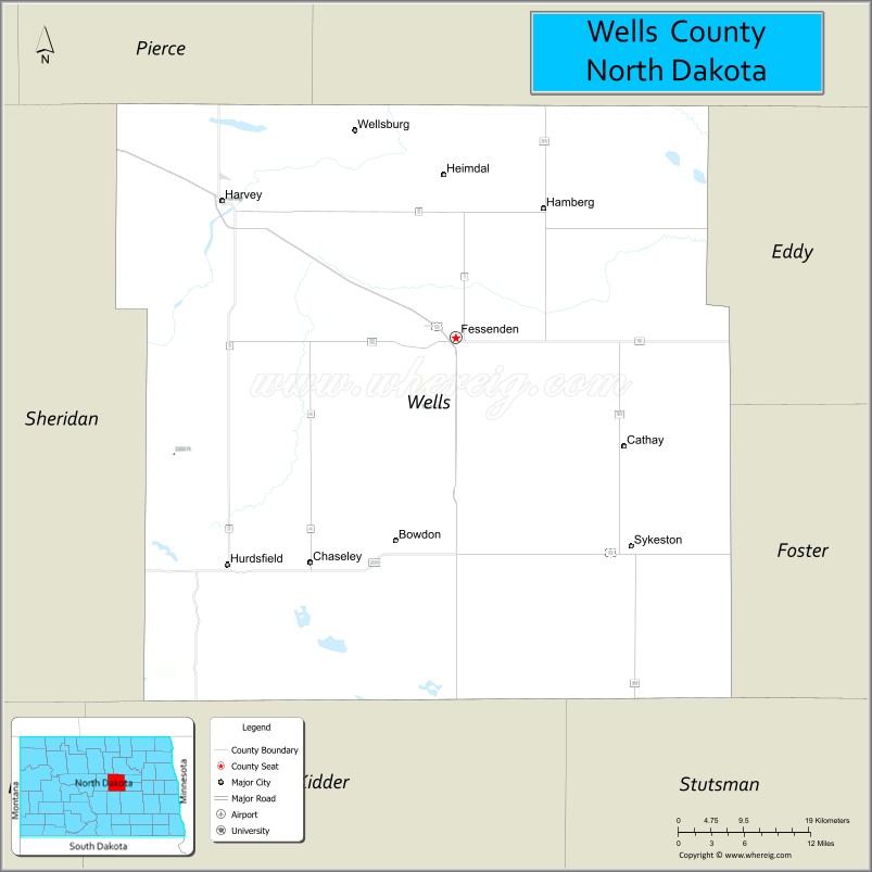 Map of Wells County, North Dakota