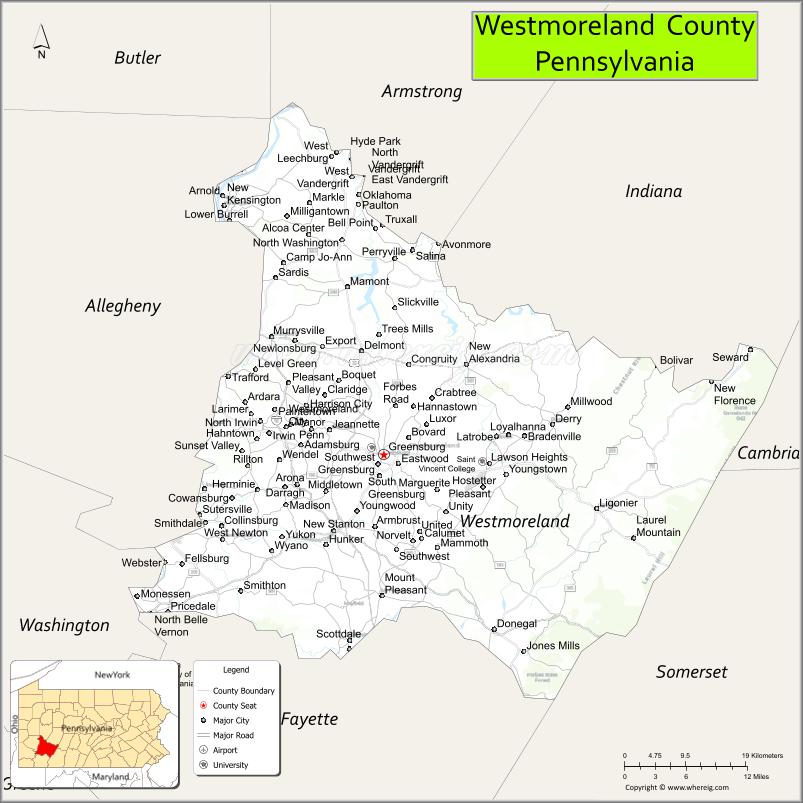 Map of Westmoreland County, Pennsylvania