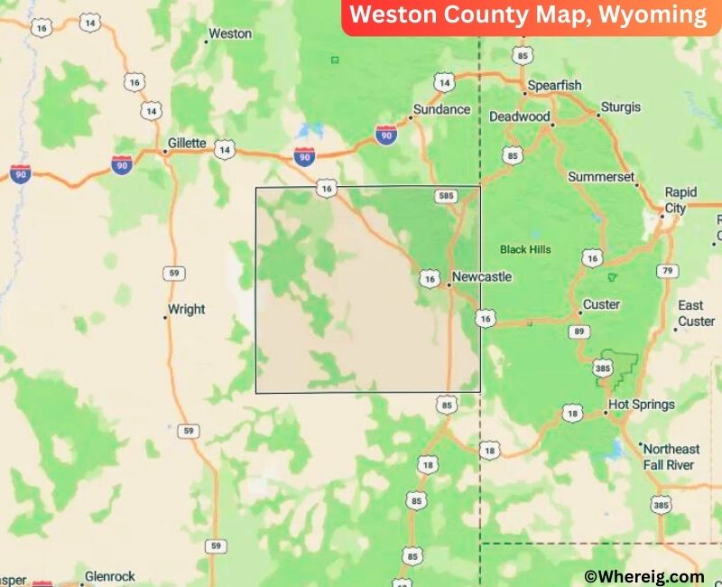 Map of Weston County, Wyoming