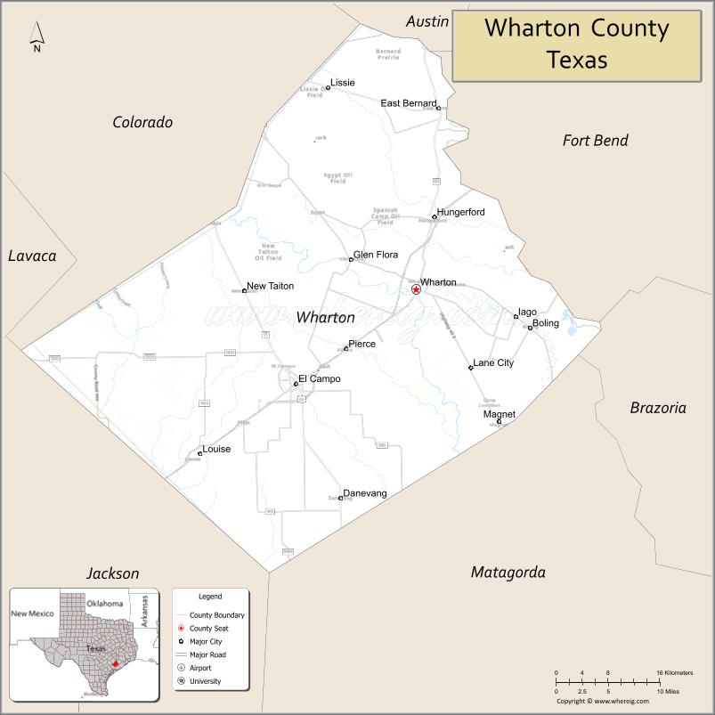 Map of Wharton County, Texas