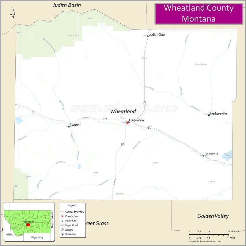 Map of Wheatland County, Montana