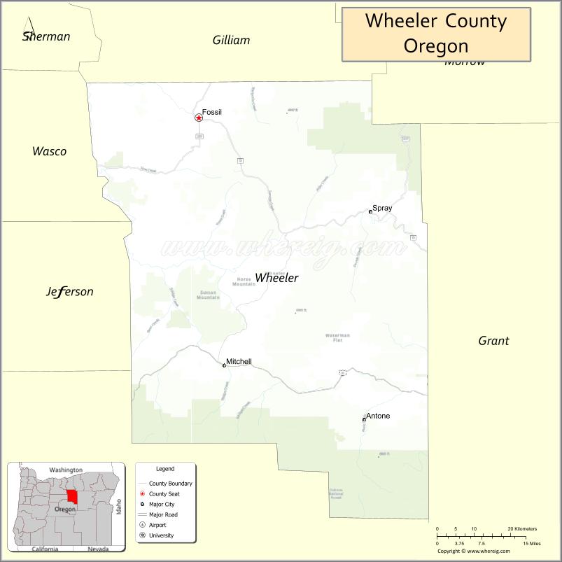 Map of Wheeler County, Oregon