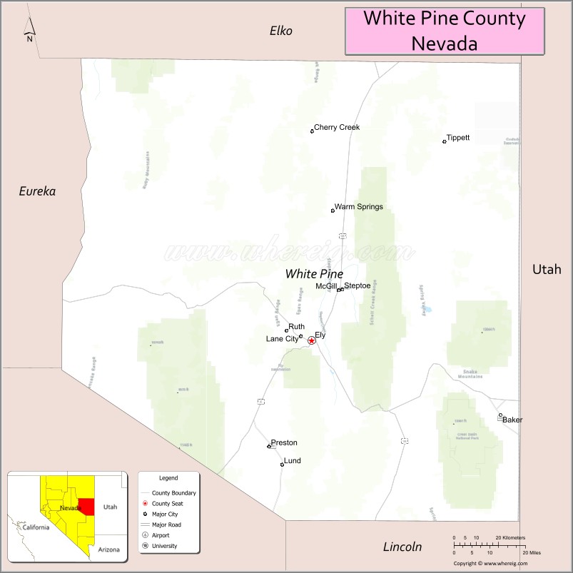 Map of White Pine County, Nevada