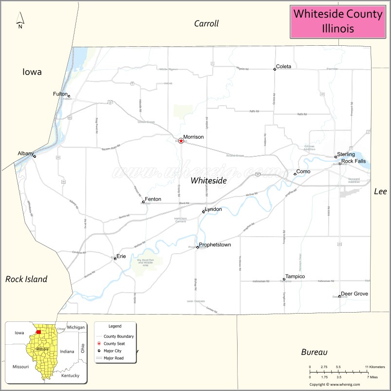 Whiteside County Map, Illinois