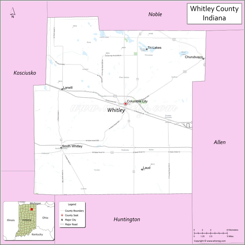 Map of Whitley County, Indiana
