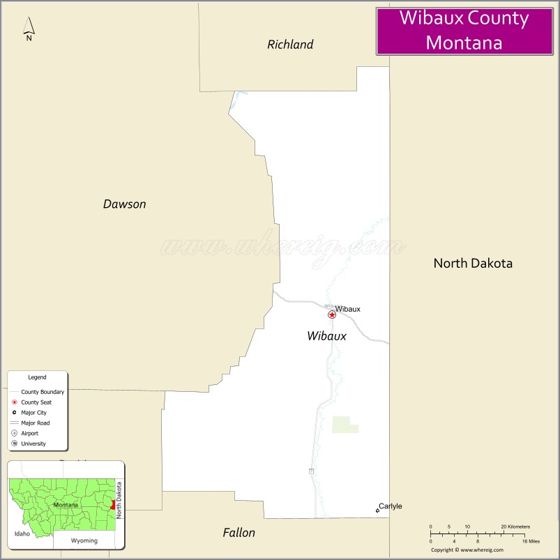 Map of Wibaux County, Montana