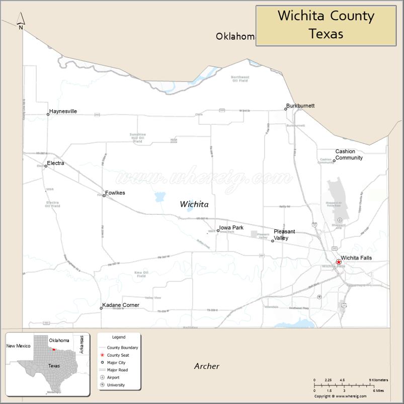 Map of Wichita County, Texas