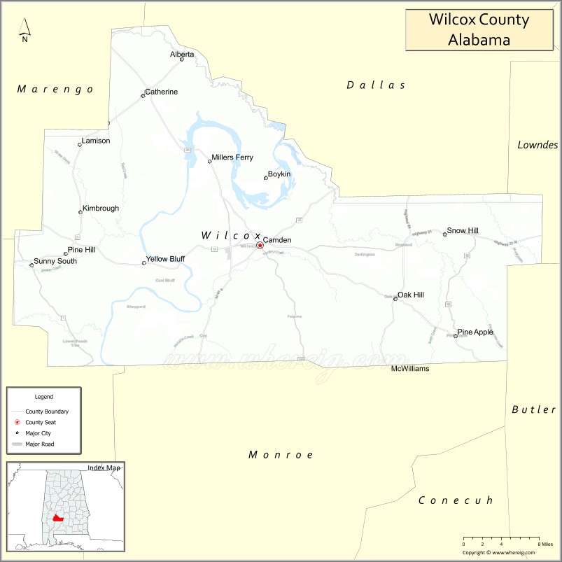 Map of Wilcox County, Alabama