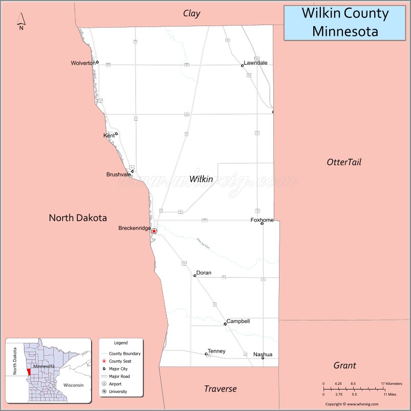 Map of Wilkin County, Minnesota