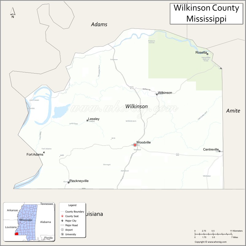 Map of Wilkinson County, Mississippi