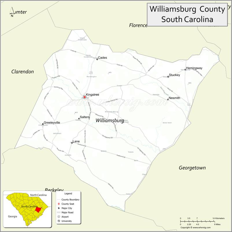 Map of Williamsburg County, South Carolina