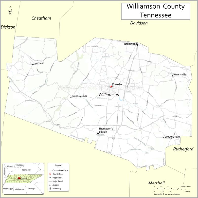 Map of Williamson County, Tennessee