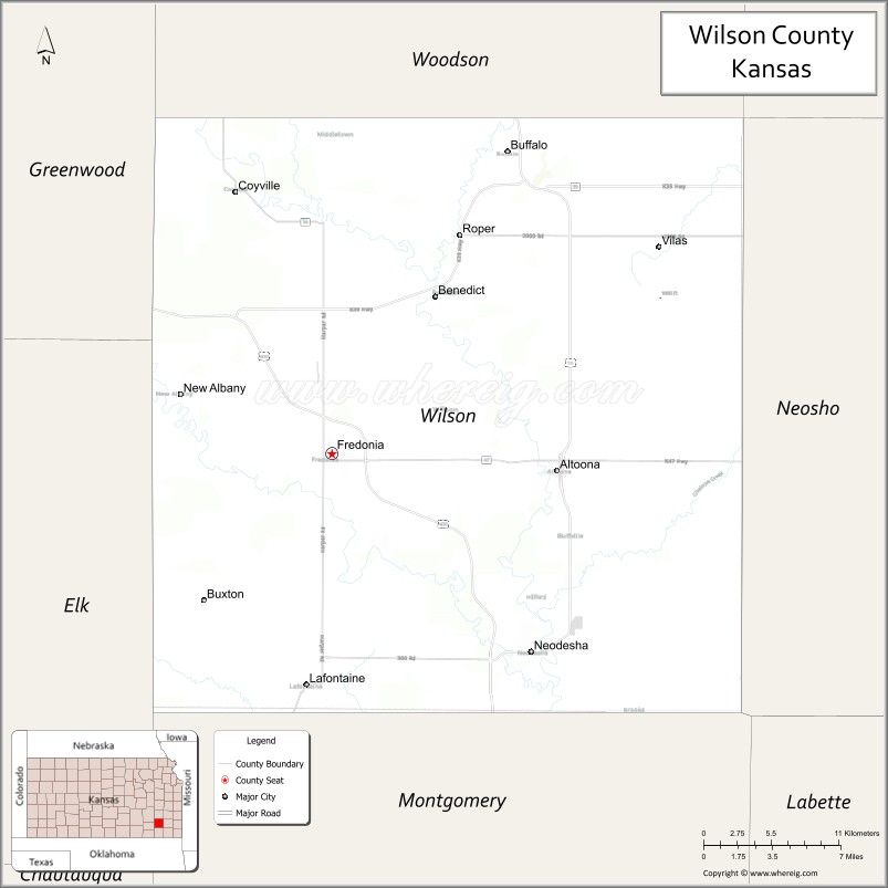 Map of Wilson County, Kansas
