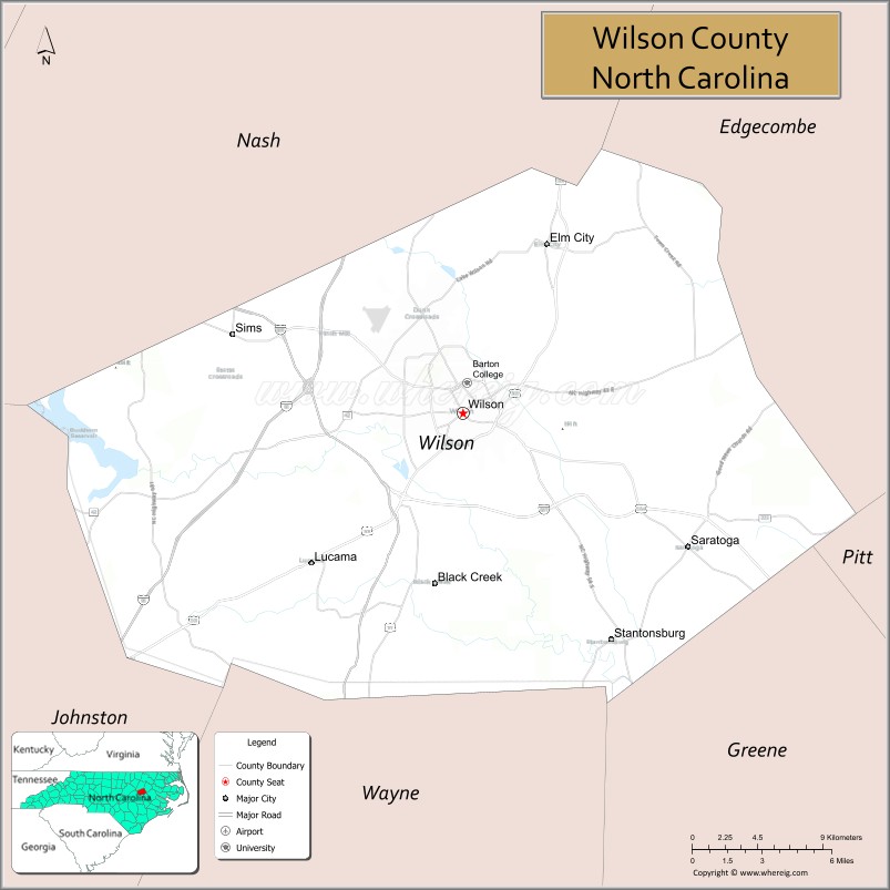 Map of Wilson County, North Carolina