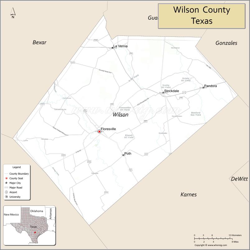 Map of Wilson County, Texas