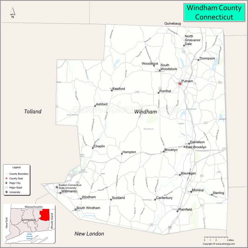 Map of Windham County, Connecticut