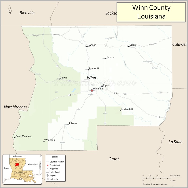 Map of Winn Parish, Louisiana
