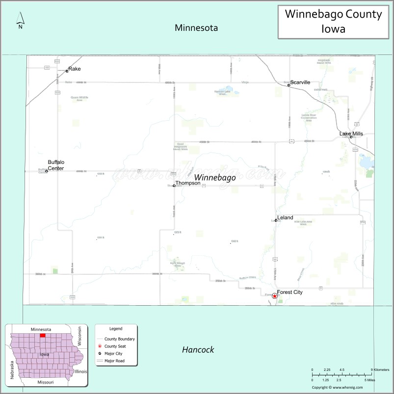 Map of Winnebago County, Iowa