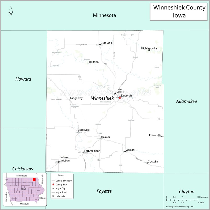 Map of Winneshiek County, Iowa