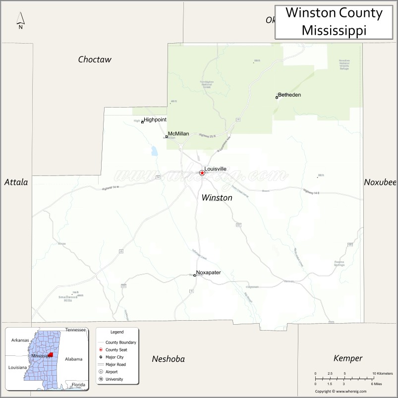 Map of Winston County, Mississippi