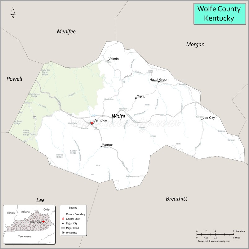 Map of Wolfe County, Kentucky
