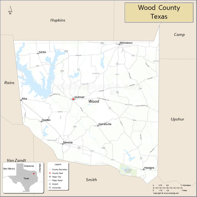 Map of Wood County, Texas