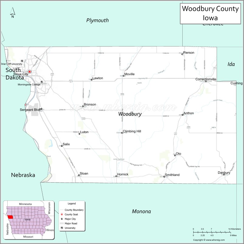 Map of Woodbury County, Iowa