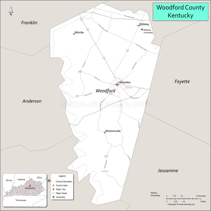 Map of Woodford County, Kentucky
