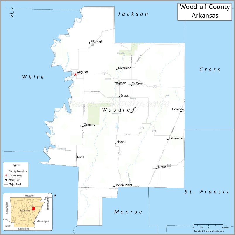 Map of Woodruff County, Arkansas