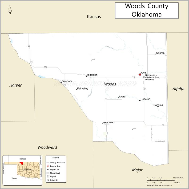 Map of Woods County, Oklahoma