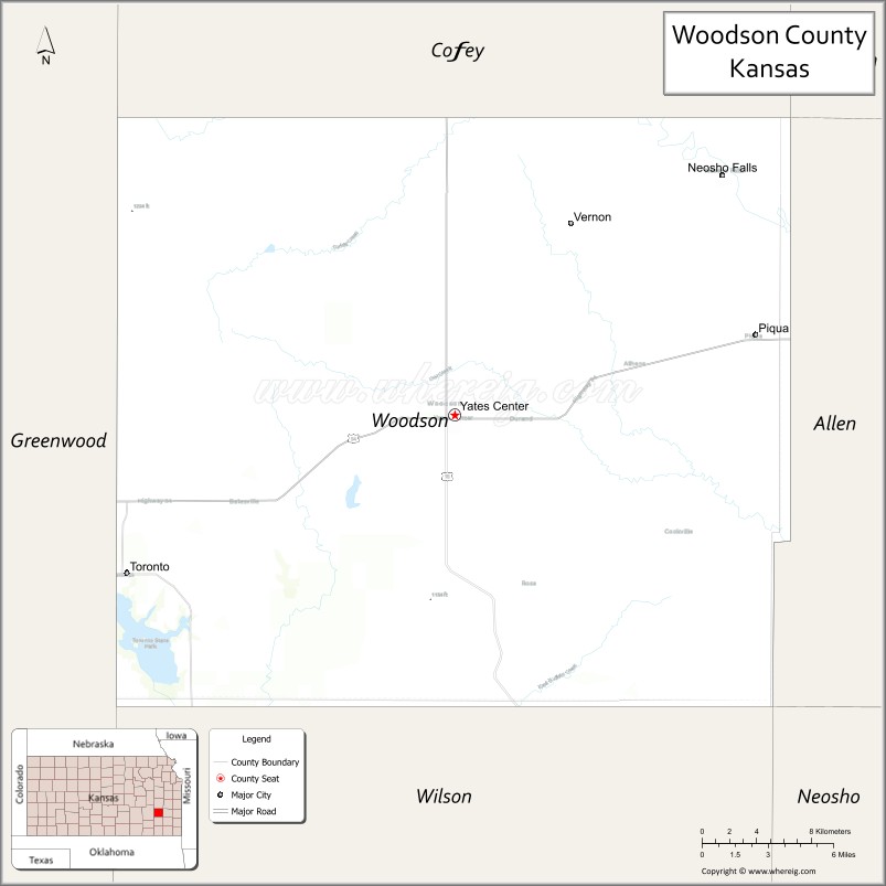 Map of Woodson County, Kansas