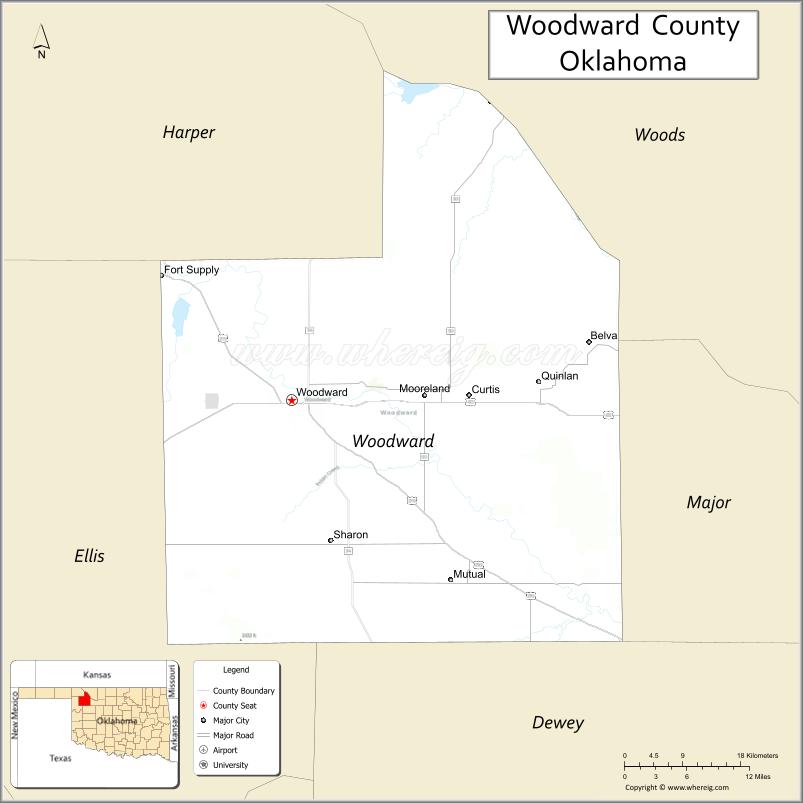 Map of Woodward County, Oklahoma
