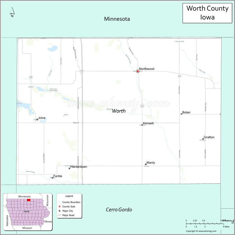 Map of Worth County, Iowa