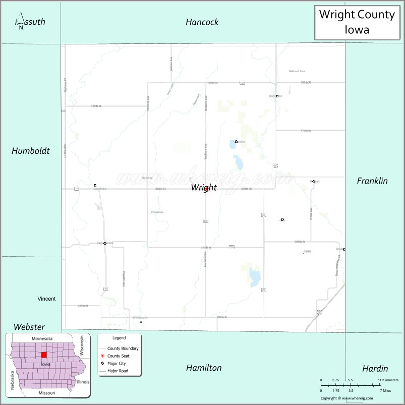 Map of Wright County, Iowa