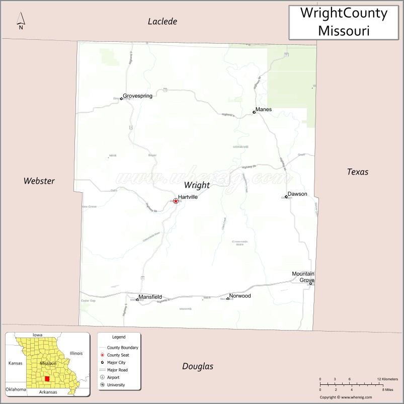 Map of Wright County, Missouri