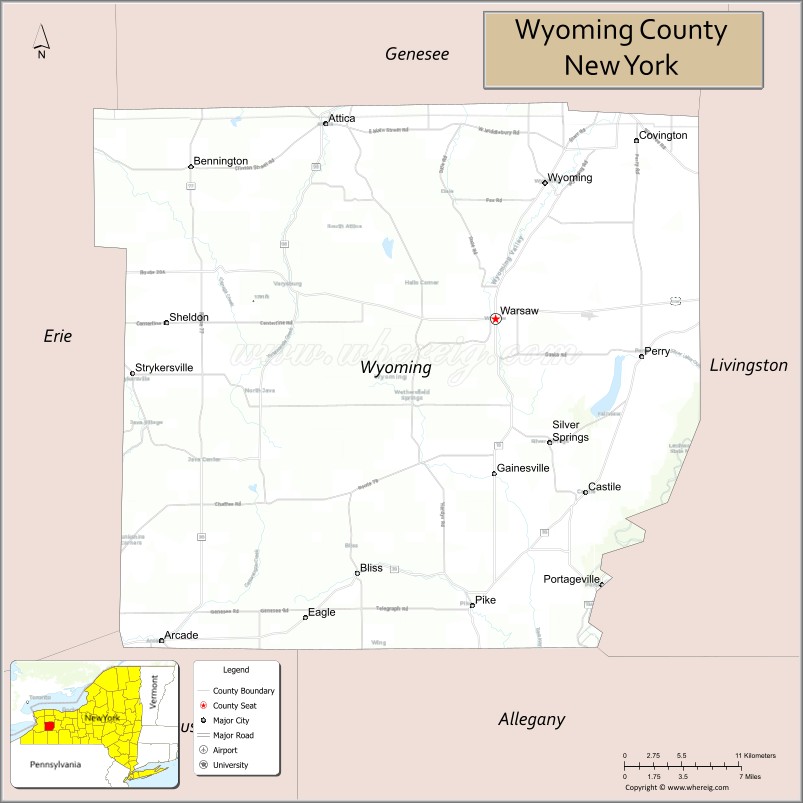Map of Wyoming County, New York
