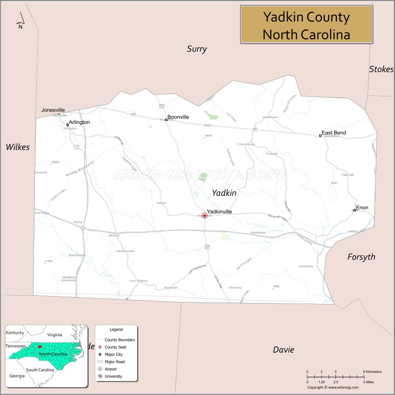 Map of Yadkin County, North Carolina
