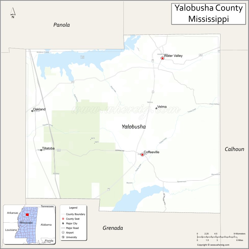 Map of Yalobusha County, Mississippi