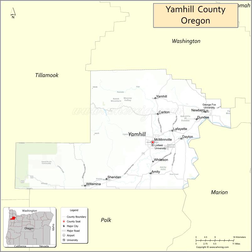 Map of Yamhill County, Oregon
