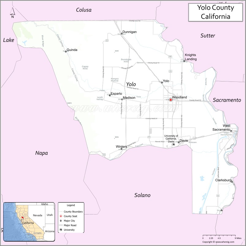 Map of Yolo County, California, United States