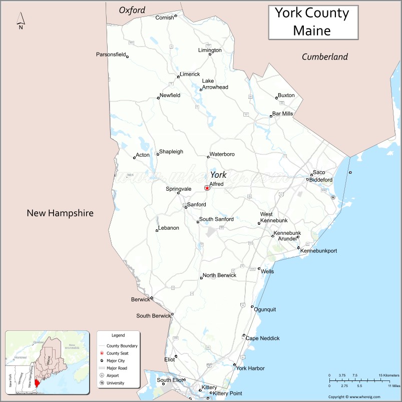 Map of York County, Maine