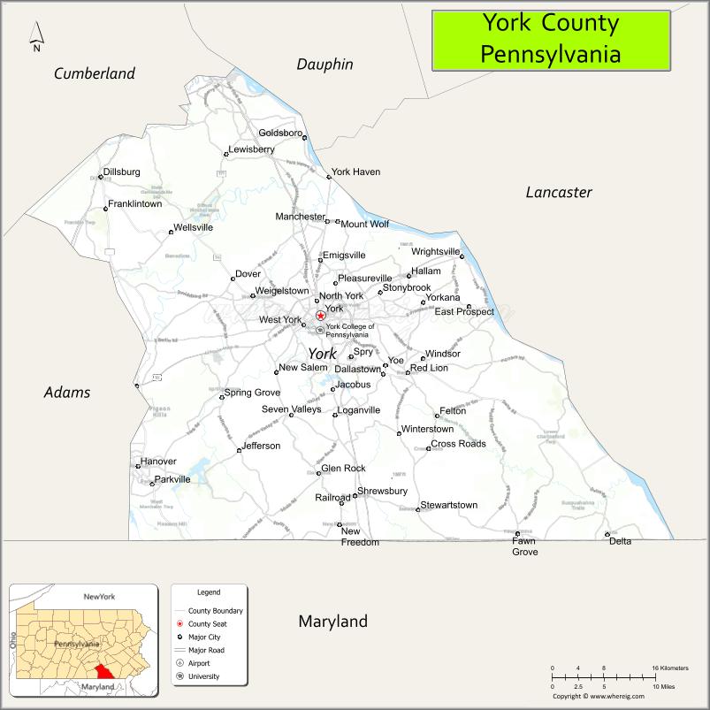 Map of York County, Pennsylvania