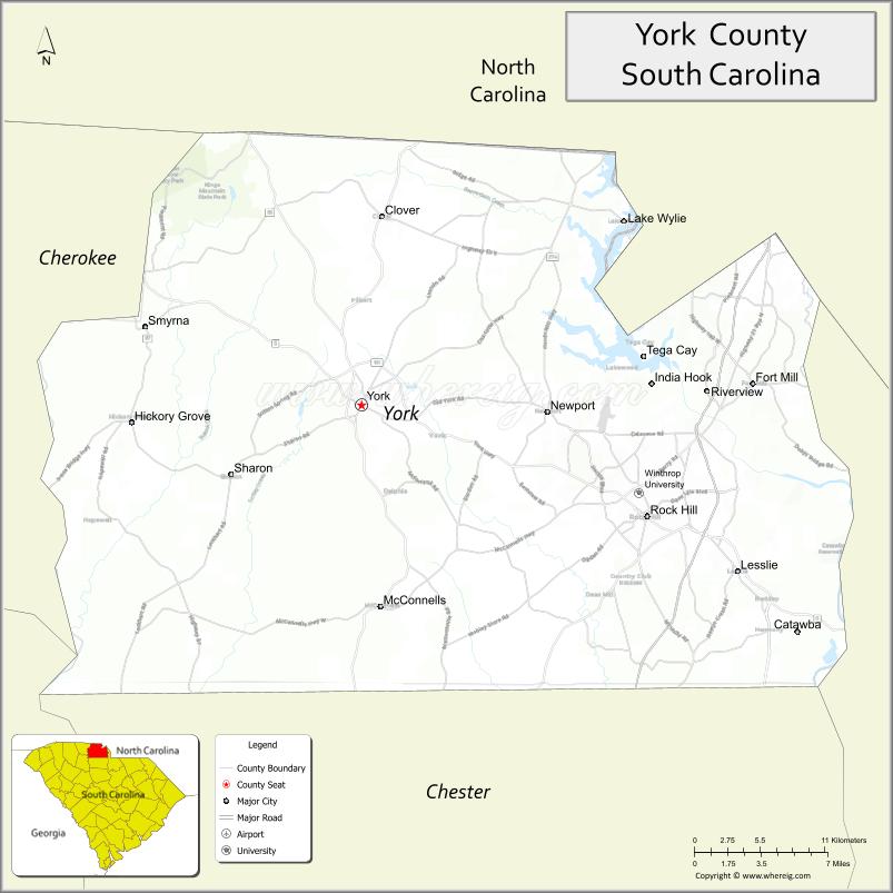 Map of York County, South Carolina