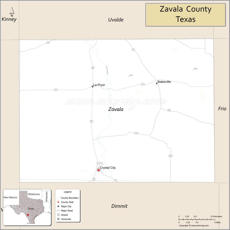 Map of Zavala County, Texas