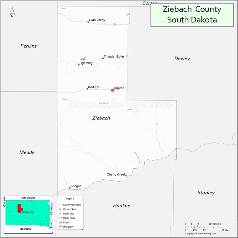 Map of Ziebach County, South Dakota