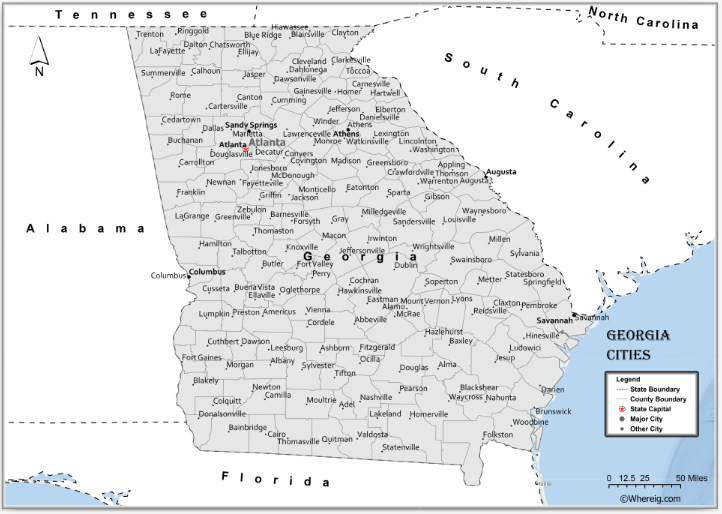 Map of Georgia Cities, List of Cities in Georgia