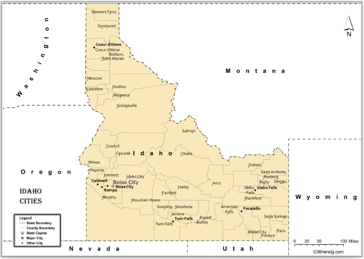 Map of Idaho Cities, List of Cities in Idaho