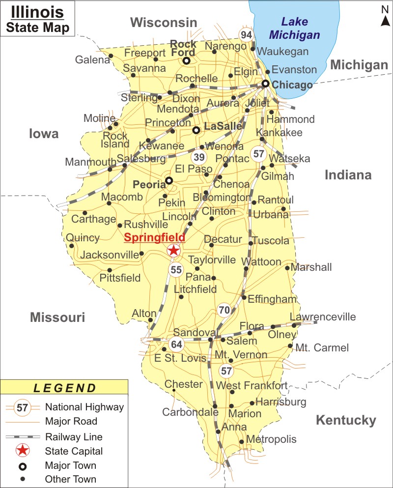 Illinois Map Map Of Illinois State With Cities Road River Highways