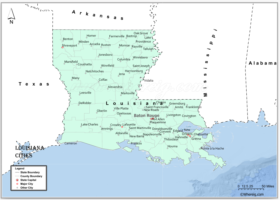 Map of Louisiana Cities, List of Cities in Louisiana